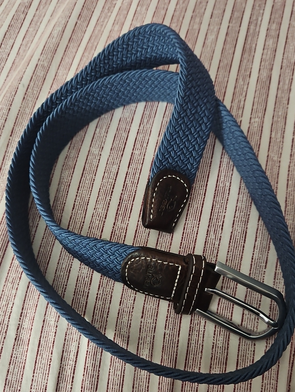 Men's BILLY BELT BLLY Woven Blue Stretch Belt with Brown Leather Trim